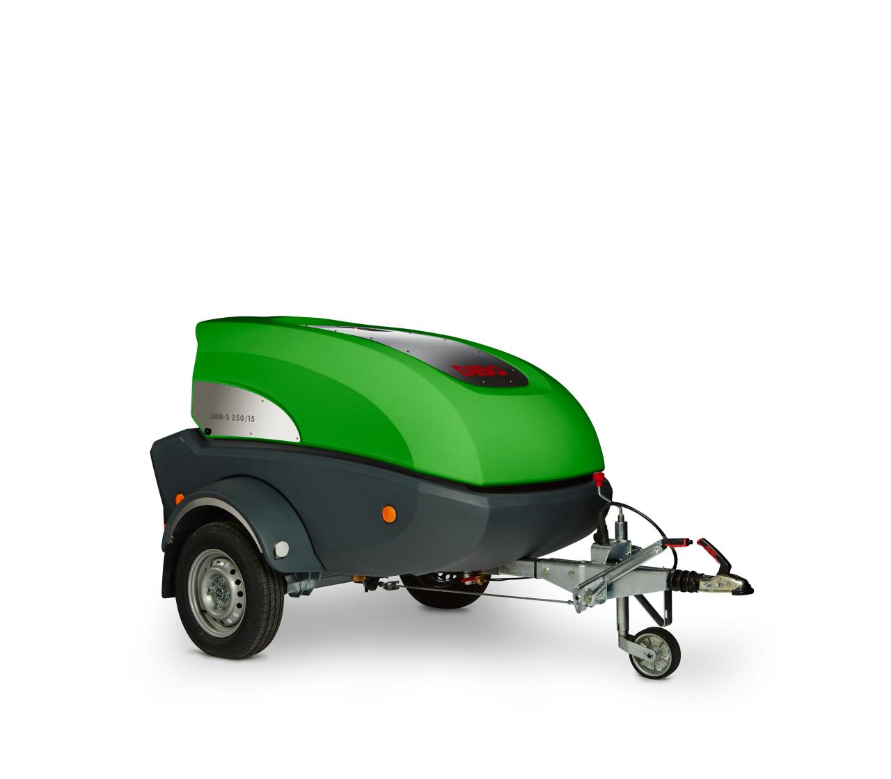 DiBO JMB-S is an ultra-compact mobile hot water pressure washer on a trailer equipped with modern & green technologies