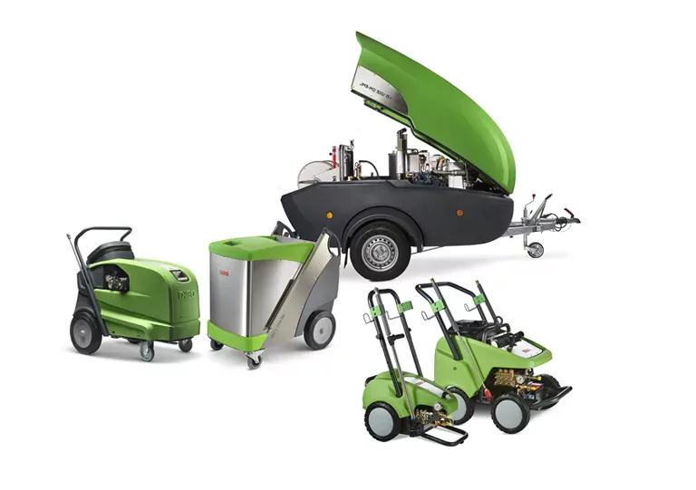  Verschillende modellen DiBO hogedrukreinigers in professioneel design en groene kleur, staan klaar voor krachtige reinigingsprestaties.